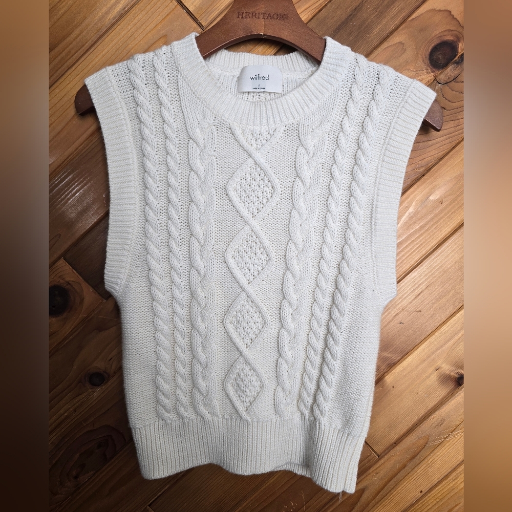 Wilfred Ivory Cable Knit Merino Blend Vest Size Small